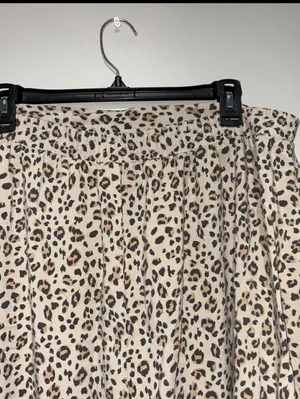 Nine West Leopard Print A-Line Midi Skirt XL Rayon Elastic Waist Brown Beige thumbnail 4