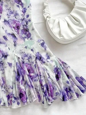 SheIn Floral Purple Print One-Shoulder Women’s Dress thumbnail 4