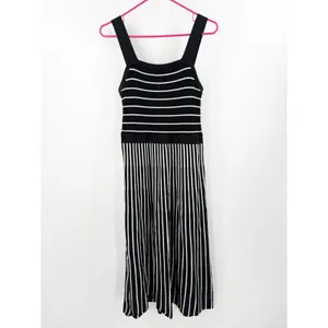 Banana Republic Dress Women's Medium Square Neck Knit Midi Black White Stripe thumbnail 2