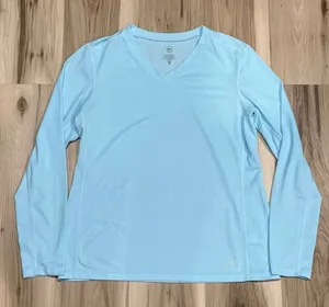 REI Co Op Light Blue Active Moisture Wick Long Sleeve Shirt Women’s Large thumbnail 1