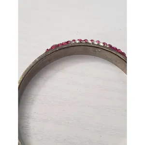 Vintage Bracelet / Bangle Pink & Silver Tone with Clear Gems thumbnail 9