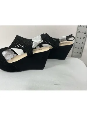 Womans New In Box Bonnibel Tanika Platform Wedge Slingback Sandals 7 Black thumbnail 3