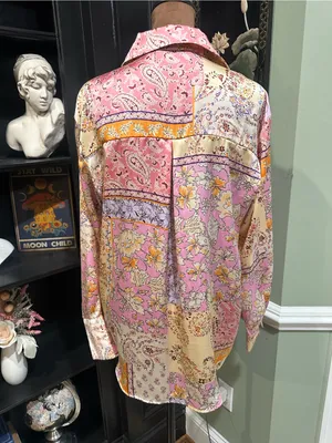 ZARA Satin Patchwork Button‑Up Blouse – Size XS (Oversized Fit) thumbnail 9