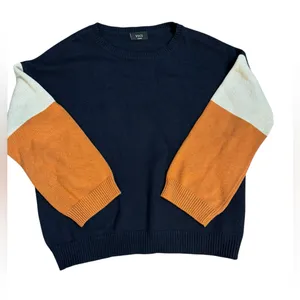 VICI Colorblock Knit Sweater Navy Rust Cream Casual‎ Chic sz L thumbnail 2