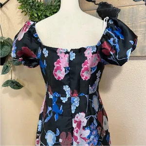 Lulus So Stunning Black Multi Floral Jacquard Puff Sleeve Mini Dress thumbnail 8