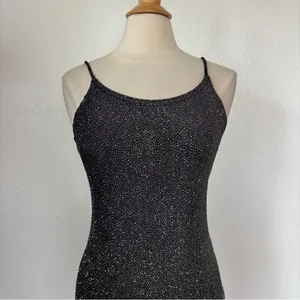 Jump Vintage 90s Black + Silver Glitter Full Length Sleeveless Prom Dress thumbnail 8