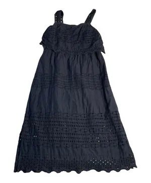 J.Crew Black Eyelet Midi Dress Womens 10‎ Sleeveless Tiered Cotton Scalloped Hem thumbnail 1