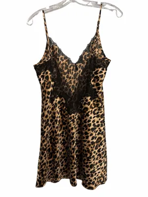 Victoria's Secret Leopard Satin Chemise in Brown & Black thumbnail 4