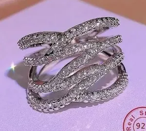 Iced‎ Multi Layer Simulated Diamond Adjustable Ring | 925 Sterling Silver thumbnail 1