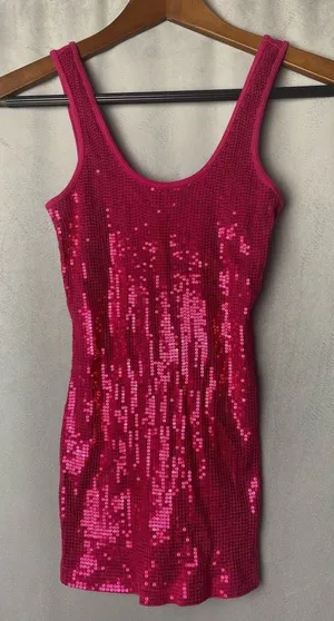 Express Pink Sparkle Party Sequin Tank Top Club Holiday Fun XS thumbnail 1