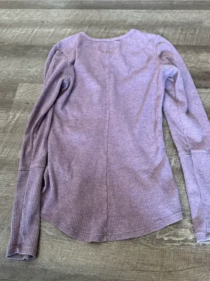 Zyia Active Don't Wake Me Purple Long Sleeve Ribbed Henley Top thumbnail 4