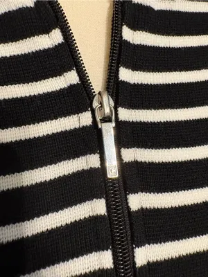 Chaps 100% Cotton Workwear Black & White Striped Zip-Front Cardigan Size M thumbnail 2
