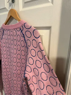 Pink Crewneck Sweater with Navy Polka Detail thumbnail 13