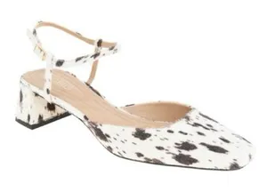 NEW BCBG Dalmatian Print Ankle Strap Heels Cow Print Square Toe Calf Hair thumbnail 1