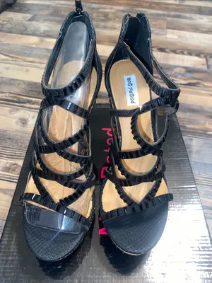 Not Rated Black Strappy Cork-Platform Wedge Sandals thumbnail 2