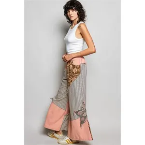 POL Striped Floral Patchwork Wide leg Pants with Side Big Star‎ Patch thumbnail 5