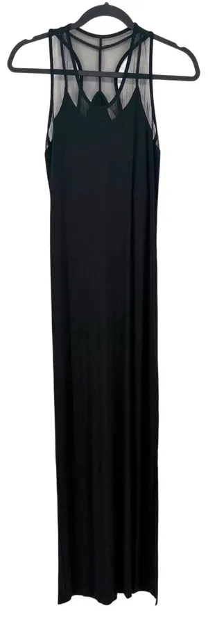 Anatomie Maxi Dress Mesh Panel Sleeveless M Black Italian Luxury Travel Slit thumbnail 1