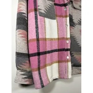 Entro Shacket Pink Aztec Plaid Colorblock Button Front Southwestern Boho Large thumbnail 3