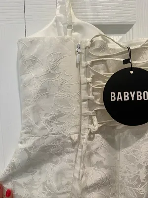 Babyboo Orla Mini Dress - Ivory. Square-Neck White Jacquard A-Line Wedding Dress thumbnail 9