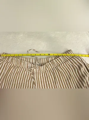 LAKE Wide Leg Striped Linen-Blend Pants — Beige & White thumbnail 8