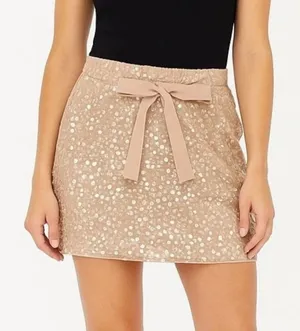 Ann Taylor Women's XS Drawstring Tie Sequin Lined Mini Skirt thumbnail 1