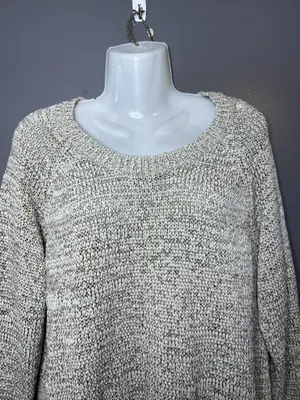 Sonoma Life + Style Sweater Womens XL Beige Marled Knit Scoop Neck Pockets thumbnail 1