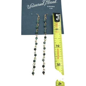 Universal Threads Earrings Dangle Beaded Semi-Precious Green Gold Tone thumbnail 3