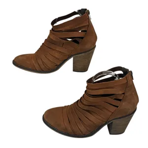 Free‎ People Womens Sz 40 Brown Strappy Leather Cutout Heeled Booties Block Heel thumbnail 2