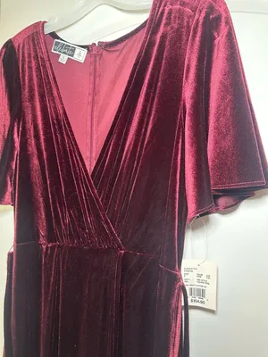 Celebrate Studio Long Wrap Flutter Sleeve Velvet Dress Wine Size 8 thumbnail 2