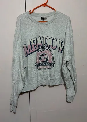 H&M Light Gray Meadow Hills Graphic Sweatshirt with Navy & Pink Print thumbnail 1