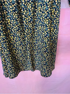 AUW Navy and Yellow Floral Square-Neck Midi Dress thumbnail 4