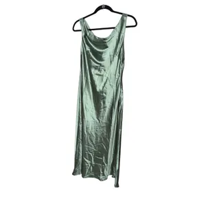 ASTR The Label Elain One Shoulder Satin‎ Midi Dress Sage Green Women's Large thumbnail 4
