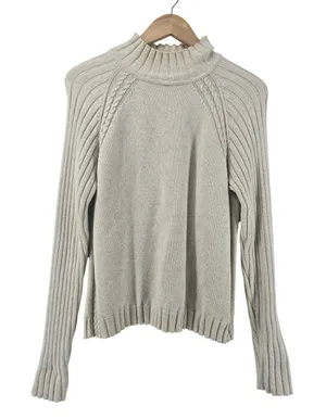 Pendleton‎ Sweater Womens M Oatmeal Beige Cotton Mock Neck Cable Ribbed Knit thumbnail 1