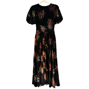 NWOT Anthropologie Katerina Button Front Midi Dress Black Velvet Floral Small thumbnail 5