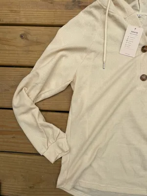 Women’s Small Cream Waffle Knit Hooded Henley Tunic Pullover Top NWT thumbnail 4