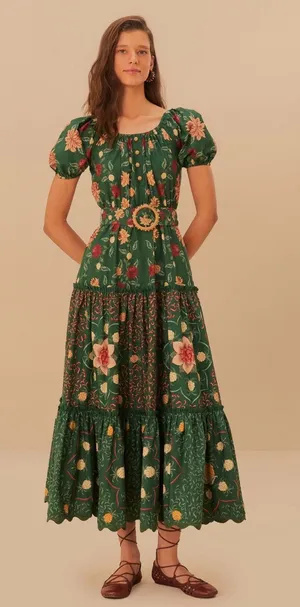 FARM Rio Green Pineapple Garden Organic Cotton Maxi Dress Size M thumbnail 1