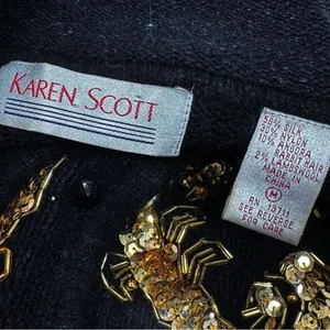Vintage Karen Scott Sequin Fuzzy Angora Wool Cardigan Sweater Black‎ Gold Medium thumbnail 9