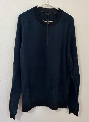 NEW Ted Baker Women's Size 6 Sweater Dark Blue Green Cotton Crewneck Pullover thumbnail 1