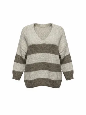 Altar'd State Cream & Taupe Striped V-Neck Sweater thumbnail 2