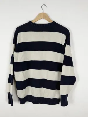 John Galt Brandy Melville Sweater Womens OS Navy‎ White Classic Striped Crewneck thumbnail 7
