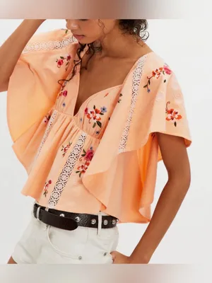 NWT Free People Make Me Yours Blouse - peach combo - Small thumbnail 5