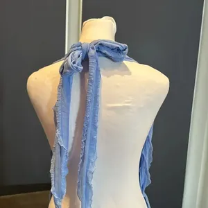 Women’s Blue V-Neck Backless Jumpsuit Romper RuffleWave WideLeg Pants Size M NEW thumbnail 5