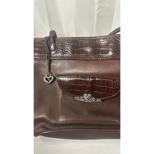 Brighton Handbag‎ Brown Embossed Alligator & Leather Braided Handles Charm thumbnail 2