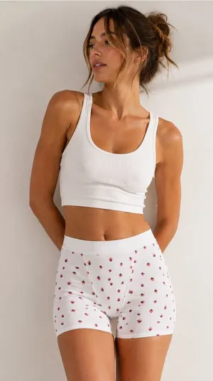Skims Cotton Ribbed Snow Strawberry‎ Boxer Cozy Lounge Shorts thumbnail 1