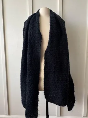 Cozy Black Bouclé Shawl Wrap thumbnail 1