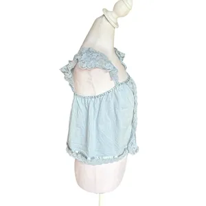 Anthropologie Tiny Daphne Lace Tank Blue Flutter Strap Womens Size Medium thumbnail 5