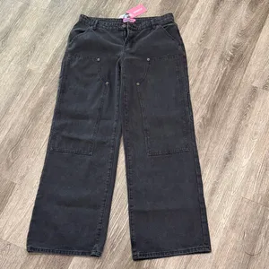 Edikted Ayla Low Rise Wide Leg Carpenter Jeans black wide leg medium thumbnail 2