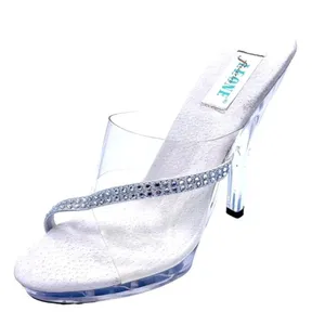 Leone Ava Lucite Platform Rhinestone Strap High Heel Sandals 6 Slip-On Pageant thumbnail 2