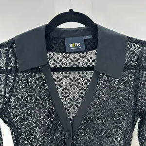 Maeve For Anthropologie Black Lace Button Down Blouse sexy grunge goth size XS thumbnail 5