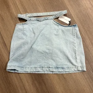 Revolve WeWoreWhat Cut-Out Denim Mini Skirt Light Wash thumbnail 4